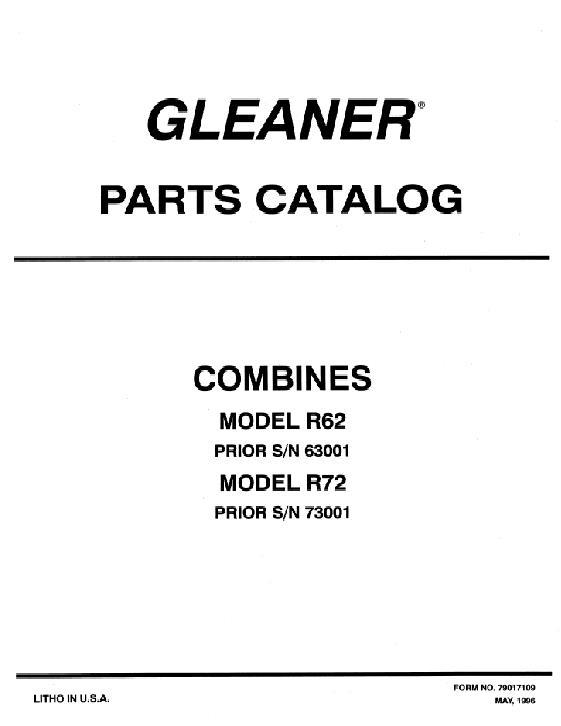 AGCO R62 (prior sn 63001) R72 (prior sn 73001) Combine Parts Book 79017109 English
