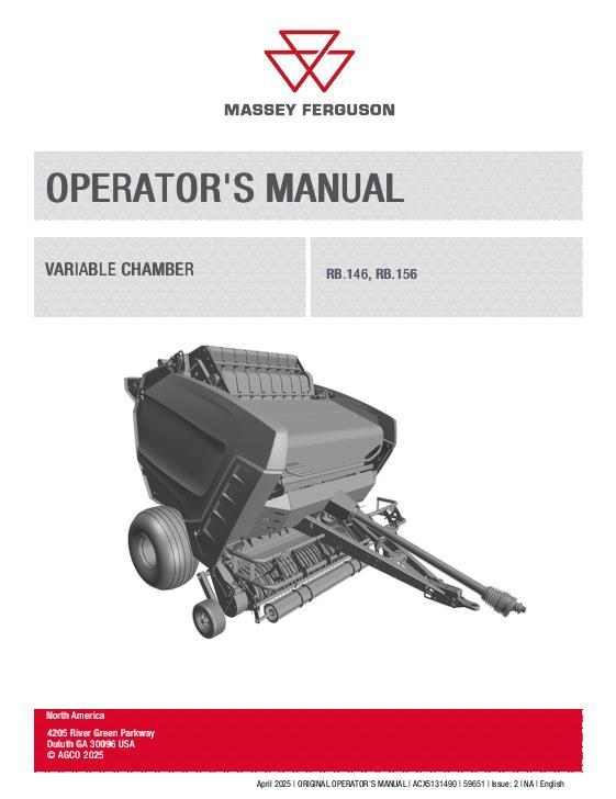 AGCO RB.146 RB.156 Round Baler Operator Manual ACX5131490 English