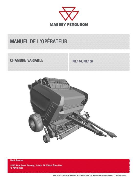 AGCO RB.146 RB.156 Round Baler Operator Manual ACX5131500 French