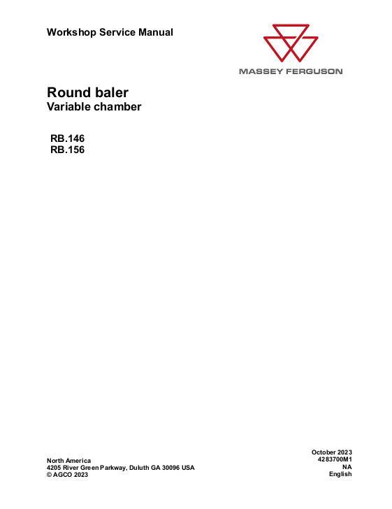 AGCO RB.146 RB.156 Round Baler Service Manual 4283700M1 English