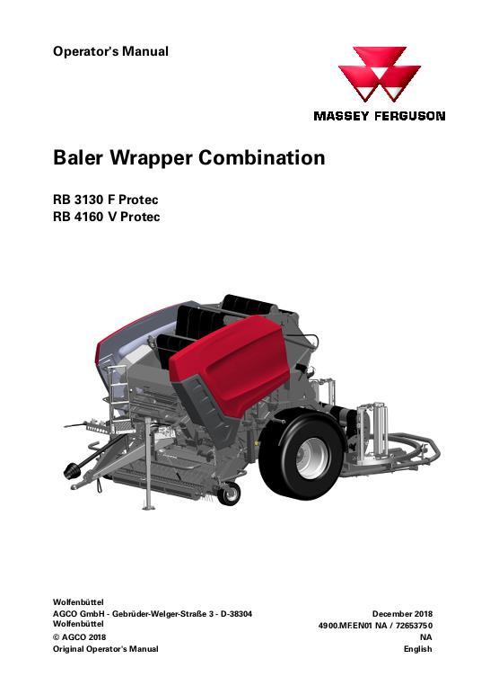 AGCO RB3130F RB4160V Protec Round Baler Operator Manual 72653750 English