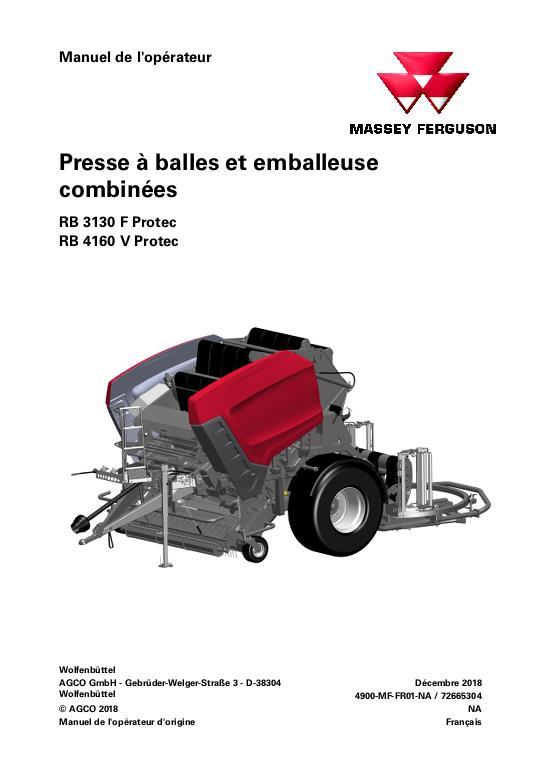 AGCO RB3130F RB4160V Protec Round Baler Operator Manual 72665304 French