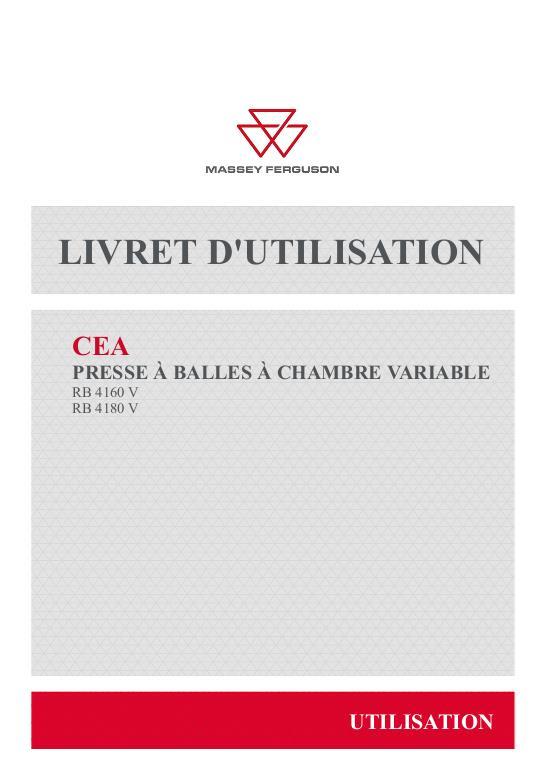 AGCO RB4160V CEA RB4180V CEA Variable Chamber Round Baler Operator Manual 72675718 French