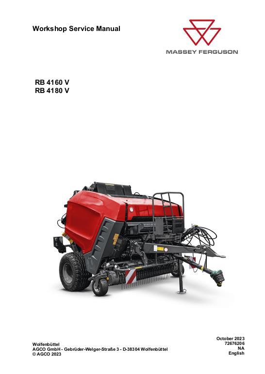 AGCO RB4160V CEA RB4180V CEA Variable Chamber Round Baler Service Manual 72676206 English