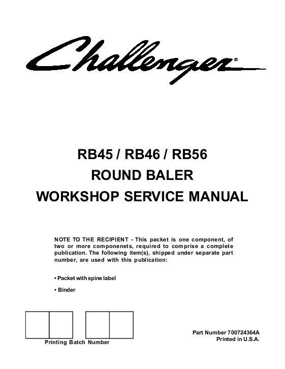 AGCO RB45 RB46 RB56 Round Baler (packet) Service Manual 700724364A English