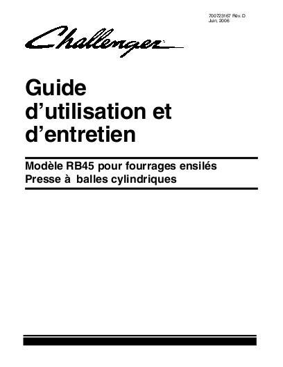 AGCO RB45 Round Baler (for silage) Operator Manual 700723167D French