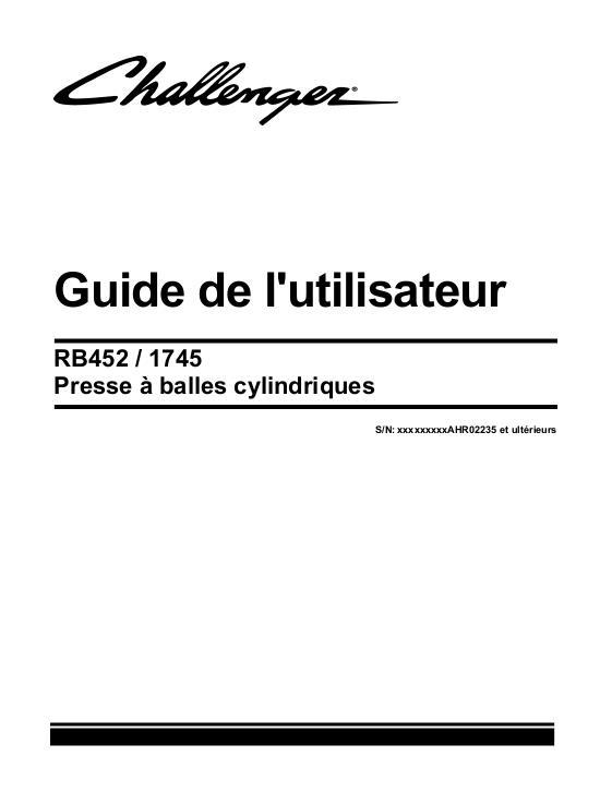 AGCO RB452 1745 Round Baler Operator Manual 700733252C French