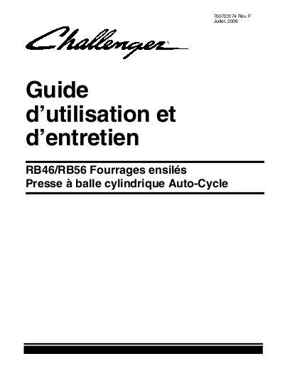 AGCO RB46 RB56 Round Baler (Auto-Cycle) Operator Manual 700723174F French