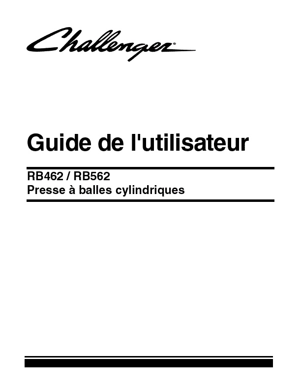 AGCO RB462 RB562 Round Baler Operator Manual 700731415C French