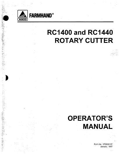 AGCO RC1400 RC1440 Rotary Cutter (1997) Operator Manual 1PD505197 English