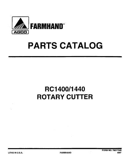 AGCO RC1400 RC1440 Rotary Cutter (1997) Parts Book 79017346 English