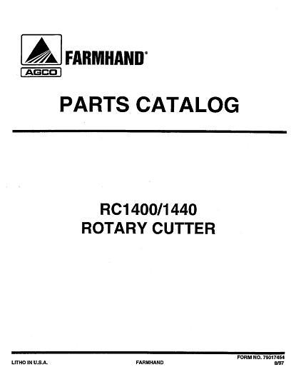 AGCO RC1400 RC1440 Rotary Cutter Parts Book 79017454 English