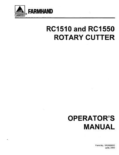 AGCO RC1510 RC1550 Rotary Cutter (1997) Operator Manual 1PD506897 English