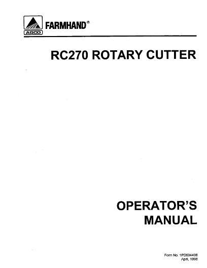 AGCO RC270 Rotary Cutter (1998) Operator Manual 1PD504498 English