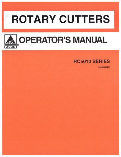 AGCO RC5010 Series Cutter (rotary) Operator Manual 3644299M91 English