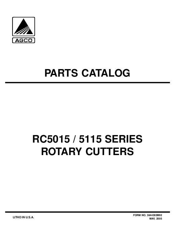 AGCO RC5015 RC5115 Rotary Cutter Parts Book 3644302M92 English
