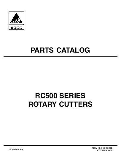 AGCO RC572 RC584 Rotary Cutter Parts Book 3643665M92 English
