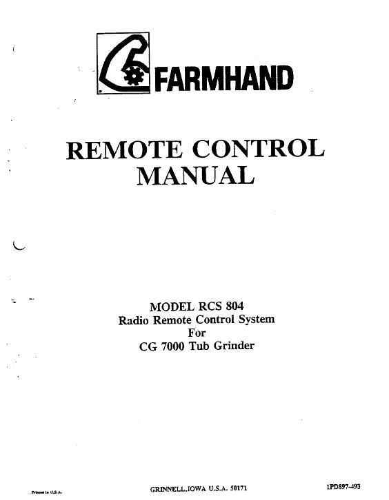 AGCO RCS 804 Remote Control (for CG7000 tub grinder, 1993) Operator Manual 1PD897493 English