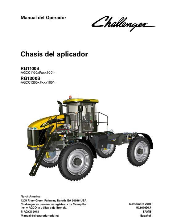 AGCO RG1100B RG1300B Rogator (chassis, tier 3 engine) Operator Manual 572676D1J Spanish