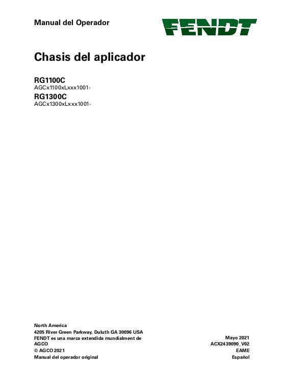 AGCO RG1100C RG1300C RoGator (chassis, without DEF, eff Lxxx1001) Operator Manual ACX2439090 Spanish