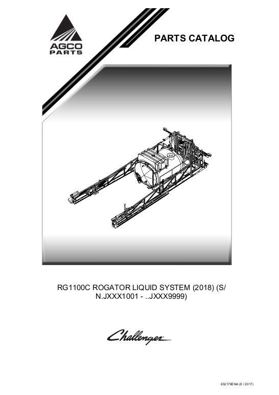 AGCO RG1100C RoGator (liquid system, eff sn Jxxx1001, 2018) Parts Book 652176A English