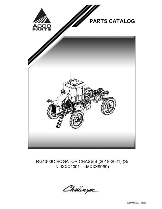 AGCO RG1300C RoGator (chassis, eff sn Jxxx1001, 2018 to 2021) Parts Book 652174G English