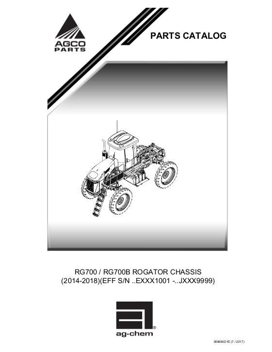 AGCO RG700 RG700B RoGator (chassis, eff sn Exxx1001, 2014) Parts Book 568660D1E English