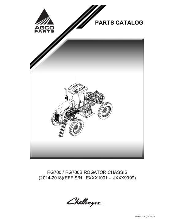 AGCO RG700 RG700B RoGator (chassis, eff sn Exxx1001, 2014) Parts Book 568661D1E English