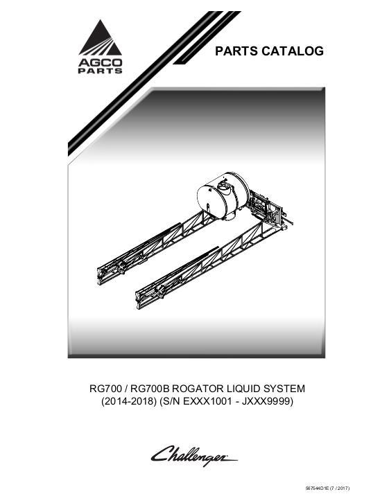 AGCO RG700 RG700B RoGator (liquid system, eff sn Exxx1001, 2014) Parts Book 567544D1E English