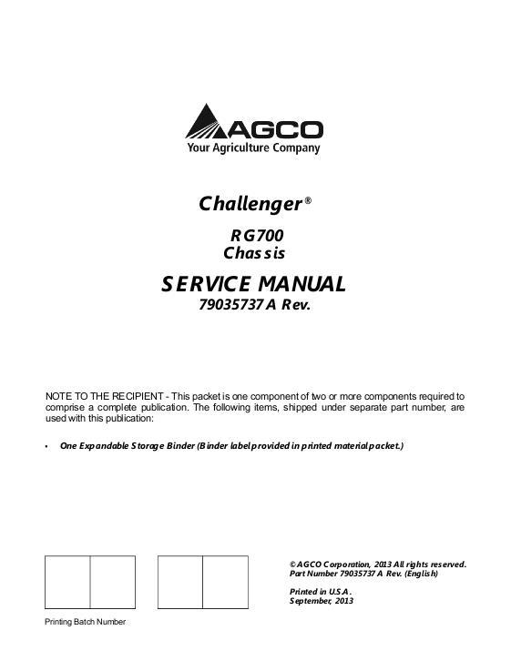 AGCO RG700 RoGator (chassis) (packet) Service Manual 79035737A English