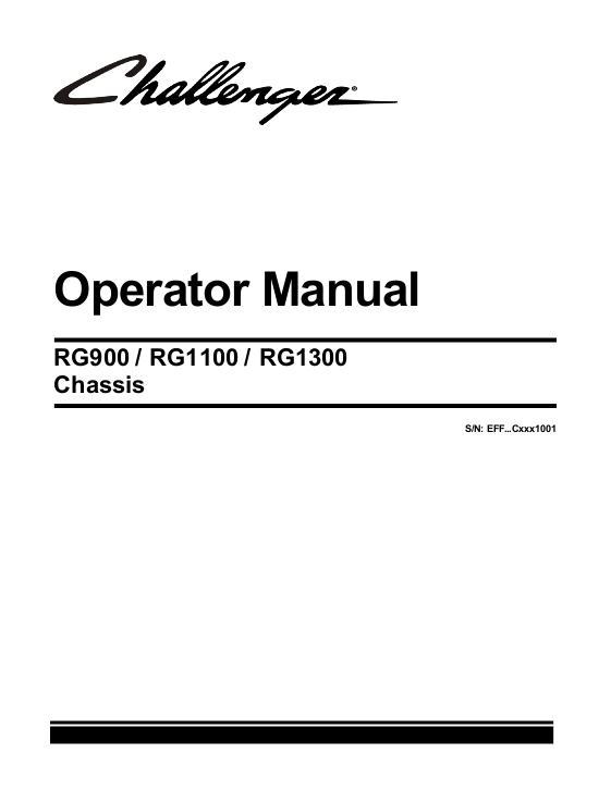 AGCO RG900 RG1100 RG1300 RoGator (chassis, w_o DEF, 2012) Operator Manual 552444D1D English