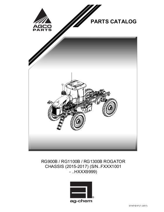 AGCO RG900B RG1100B RG1300B RoGator (chassis, eff Fxxx1001, 2015) Parts Book 571471D1F English