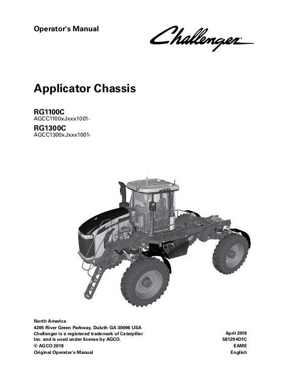 AGCO RG900C RG1100C RG1300C RoGator (chassis, tier 3) Operator Manual 581294D1C English