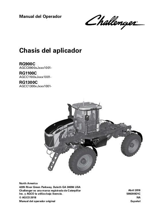 AGCO RG900C RG1100C RG1300C RoGator (chassis, tier 4f) Operator Manual 599399D1C Spanish
