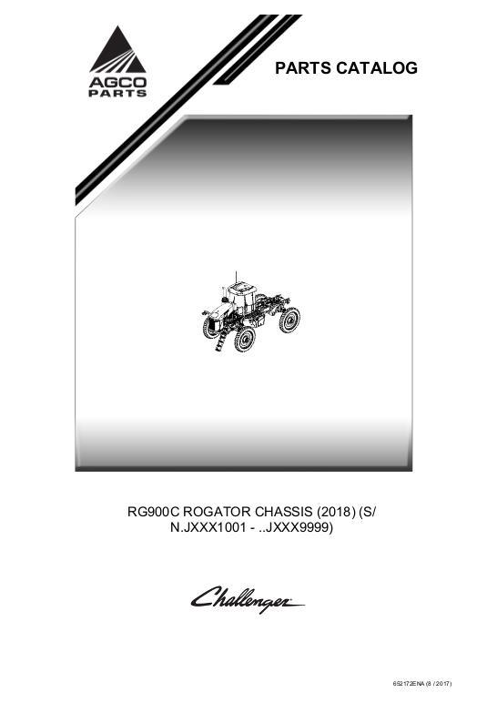 AGCO RG900C RoGator (chassis, eff sn Jxxx1001, 2018) Parts Book 652172A English