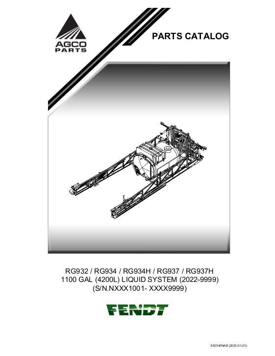 AGCO RG932 RG934 RG934H RG937 RG937H 1100 GAL (2022-9999) Parts Book 652540NAB English