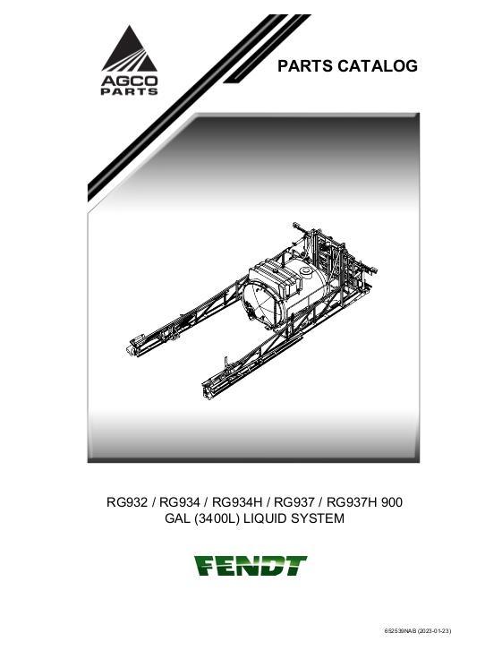 AGCO RG932 RG934 RG934H RG937 RG937H 900 GAL (2022-9999) Parts Book 652539NAB English