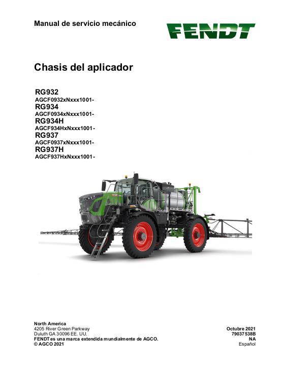 AGCO RG932 RG934 RG934H RG937 RG937H Chassis (packet) Service Manual 79037538B Spanish