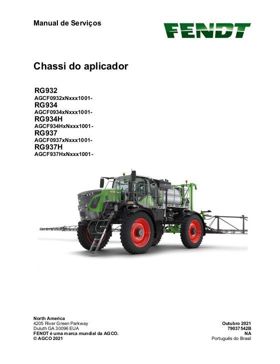 AGCO RG932 RG934 RG934H RG937 RG937H Chassis (packet) Service Manual 79037542B Portuguese