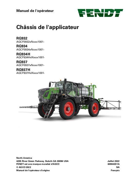 AGCO RG932 RG934 RG934H RG937 RG937H (chassis tier 4f eff Nxxx1001) Operator Manual 609043D1A French
