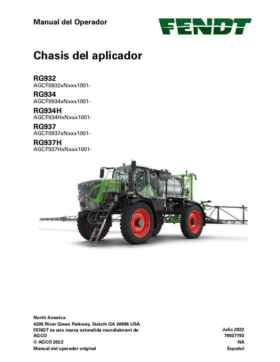 AGCO RG932 RG934 RG934H RG937 RG937H (chassis tier 4f eff Nxxx1001) Operator Manual 79037793 Spanish