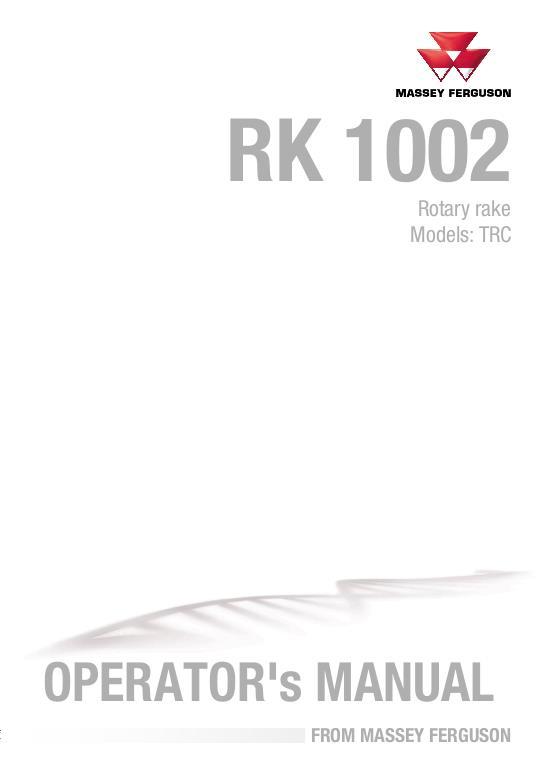 AGCO RK1002 TRC Rotary Rake Operator Manual 72655703 English