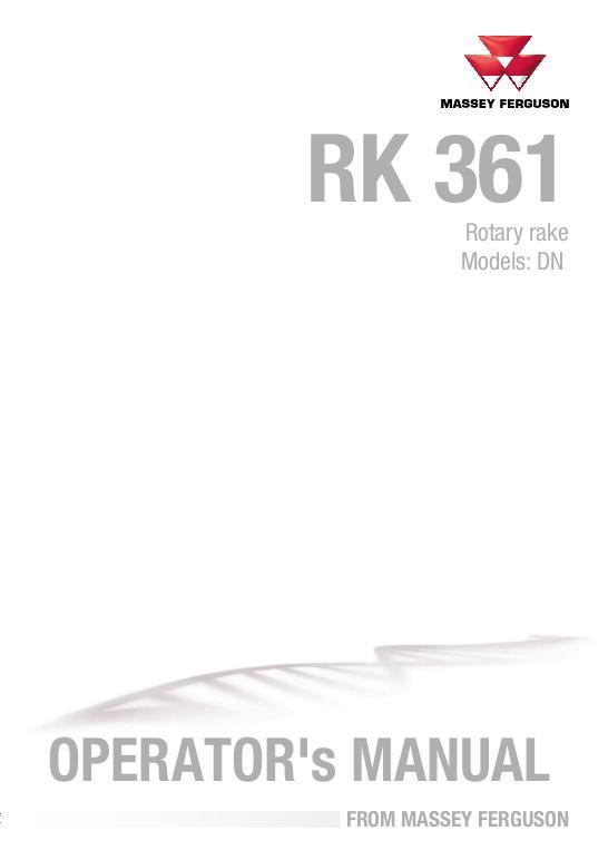 AGCO RK361 DN Rotary Rake Operator Manual 72623560 English