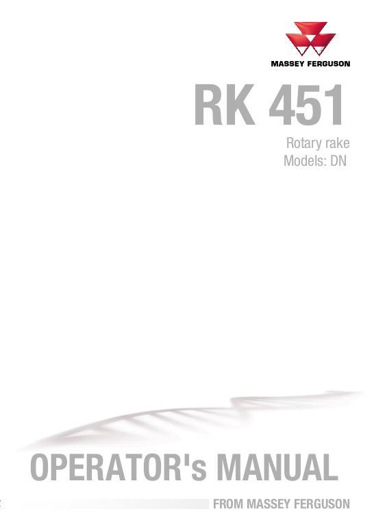 AGCO RK451 DN Rotary Rake Operator Manual 72623950 English