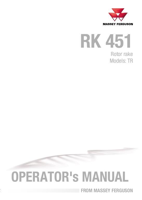 AGCO RK451 TR Rotor Rake Operator Manual 72623951 English