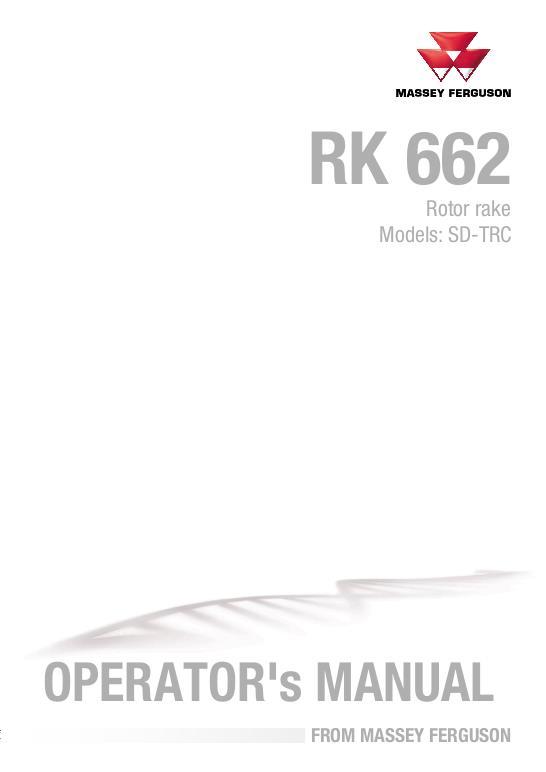 AGCO RK662 SD TRC Rotor Rake Operator Manual 72629406 English