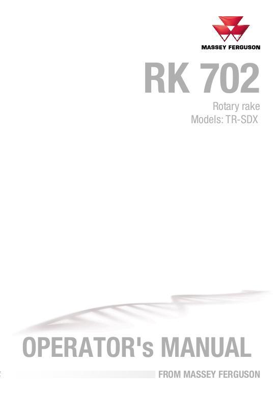 AGCO RK702 TR SDX Rotary Rake Operator Manual 72624784 English