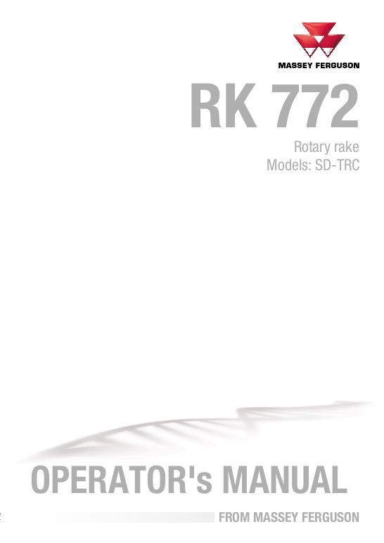 AGCO RK772 SD TRC Rotary Rake Operator Manual 72624782 English