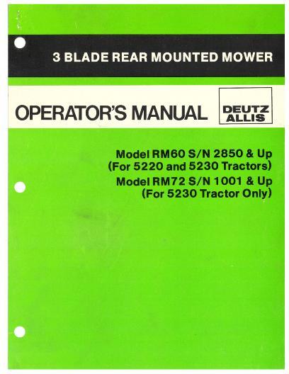 AGCO RM60 RM72 Rear Mount Mower Operator Manual 72108694 English