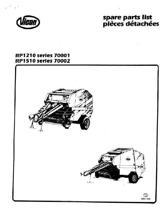 AGCO RP1210 (series 70001) RP1510 (series 70002) Round Baler Parts Book 50001095 English
